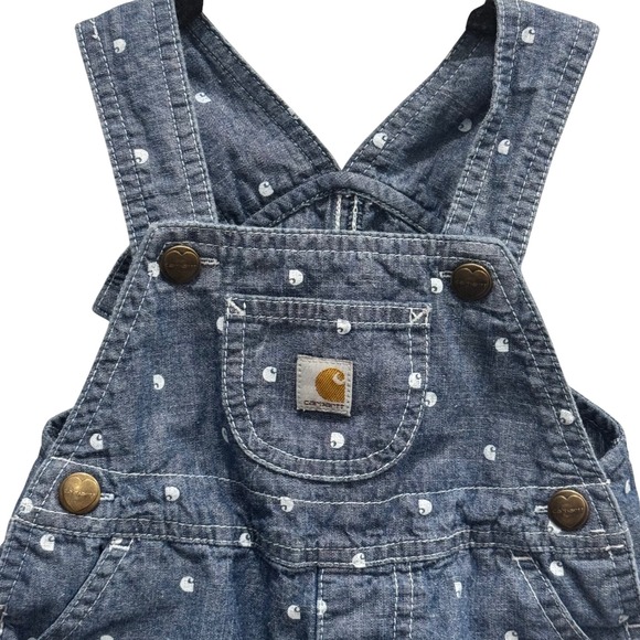 Carhartt‎ Baby Girl's Chambray Logo Shortall 12M Denim Overalls - Picture 2 of 8